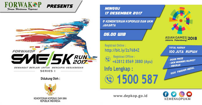 Total Rp100 Juta, Hadiah Forwakop SME 5K Run 2017, 17 Desember